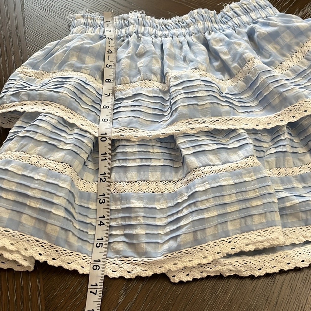 Day+Moon blue & white gingham checkered lace ruffles tiered mini skirt Size M - Picture 17 of 17